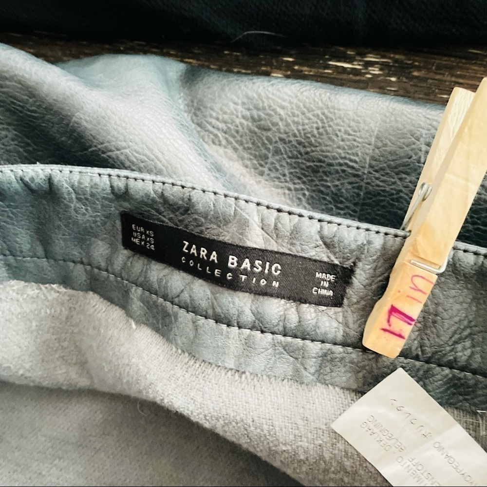 ZARA Faux Leather A-Line Mini Skirt – Soft Blue Chic – Minimal Street Style View 6